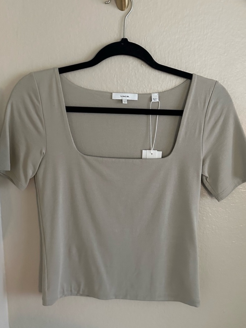 Vince Square-Neck Short-Sleeve Top – Taupe/Stone